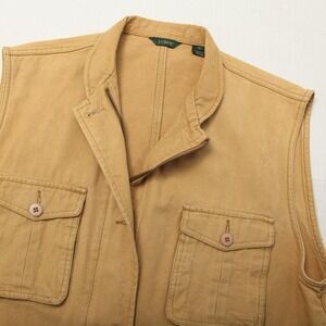 Vintage J Crew Vest Mens Large Tan Cotton Utility Field Safari Hunting 90s